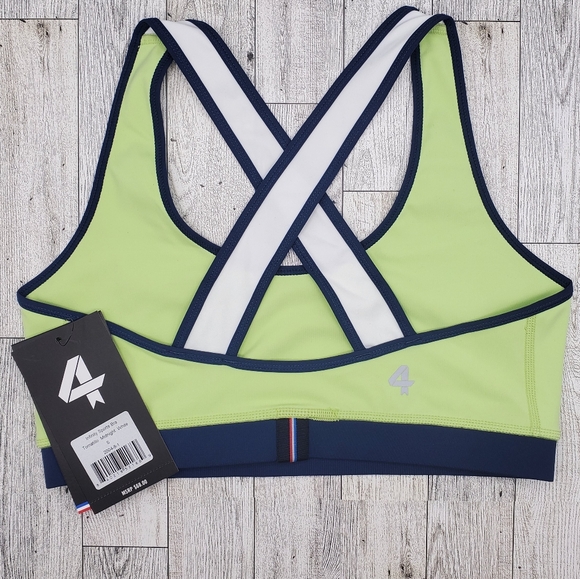 🆕 FOUR LAPS SMALL INFINITY SPORTS BRA TOMATILLO MIDNIGHT WHITE LIME GREEN - Picture 2 of 4